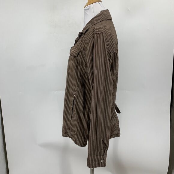 Fresh Produce Shirt Women Medium Chocolate Pinstriped Snap Buttons Gathered Back - Picture 4 of 10